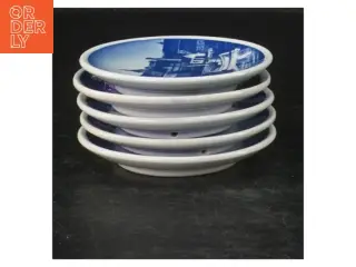 Blå-og-hvid vægplade fra Svendborg Havn, Royal Copenhagen (str. 8 cm. 5 stykker)