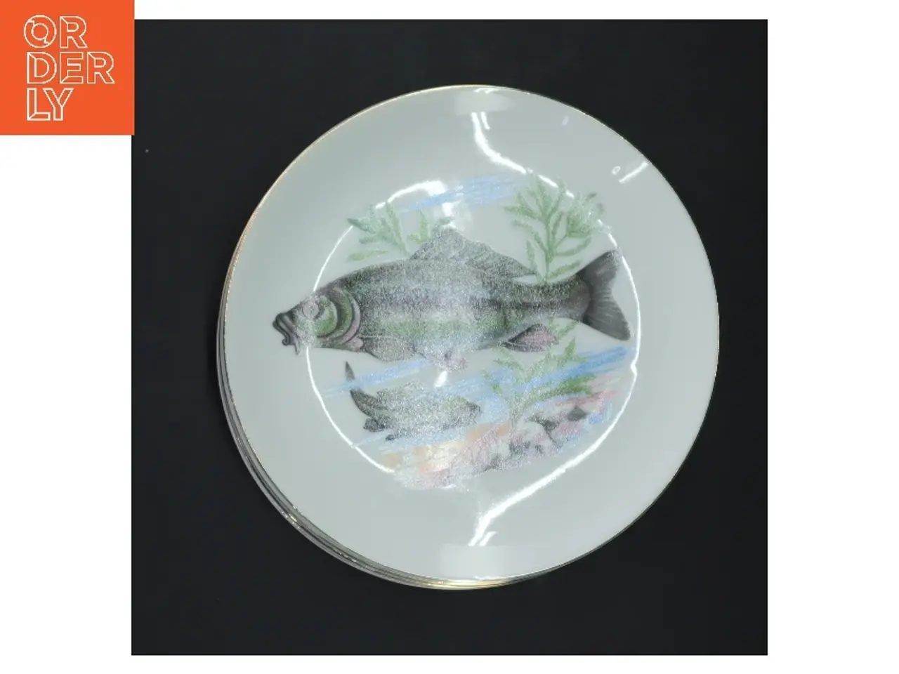 Billede 2 - Fiskemønstrede tallerkener, 5 styk (str. 5 styk, ø 18,5 cm)