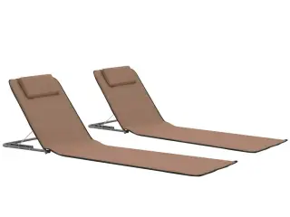 Foldbare strandmåtter 2 stk. stål og stof brun