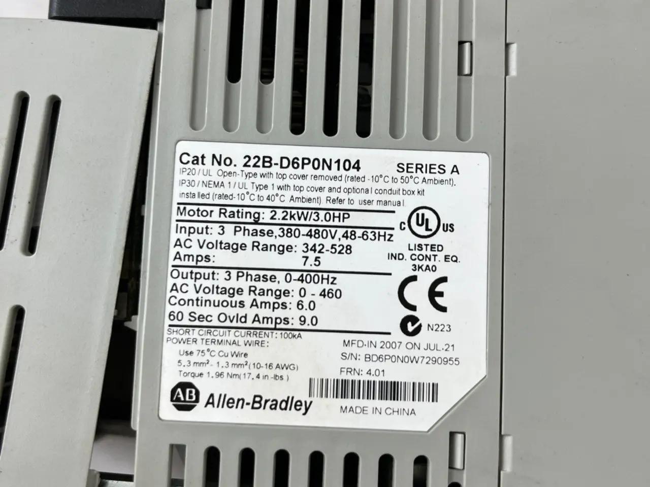 Billede 10 - Allen-Bradley 22B-D6P0N104 PowerFlex 40 AC Drive