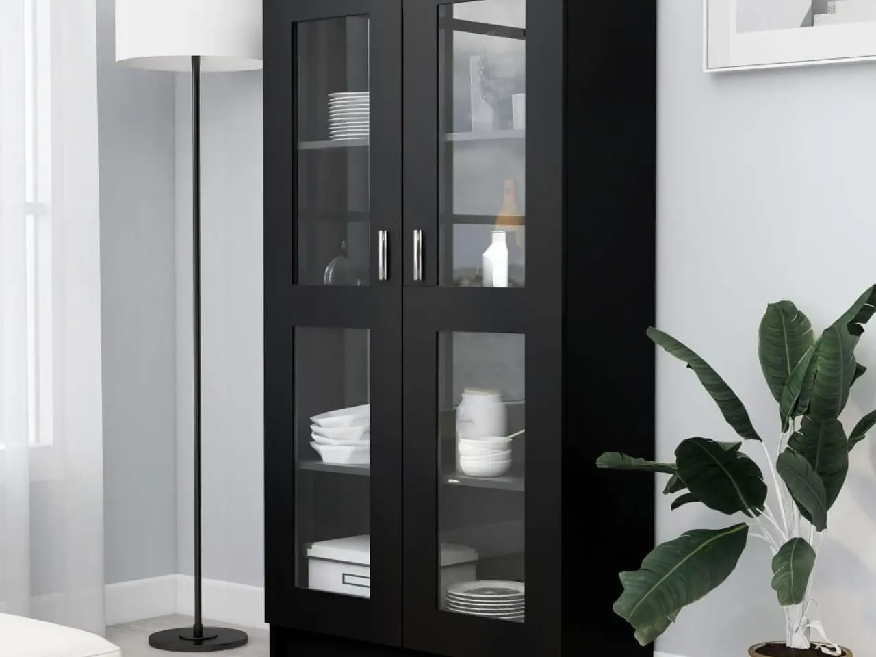 Billede 1 - Vitrineskab 82,5x30,5x150 cm konstrueret træ sort