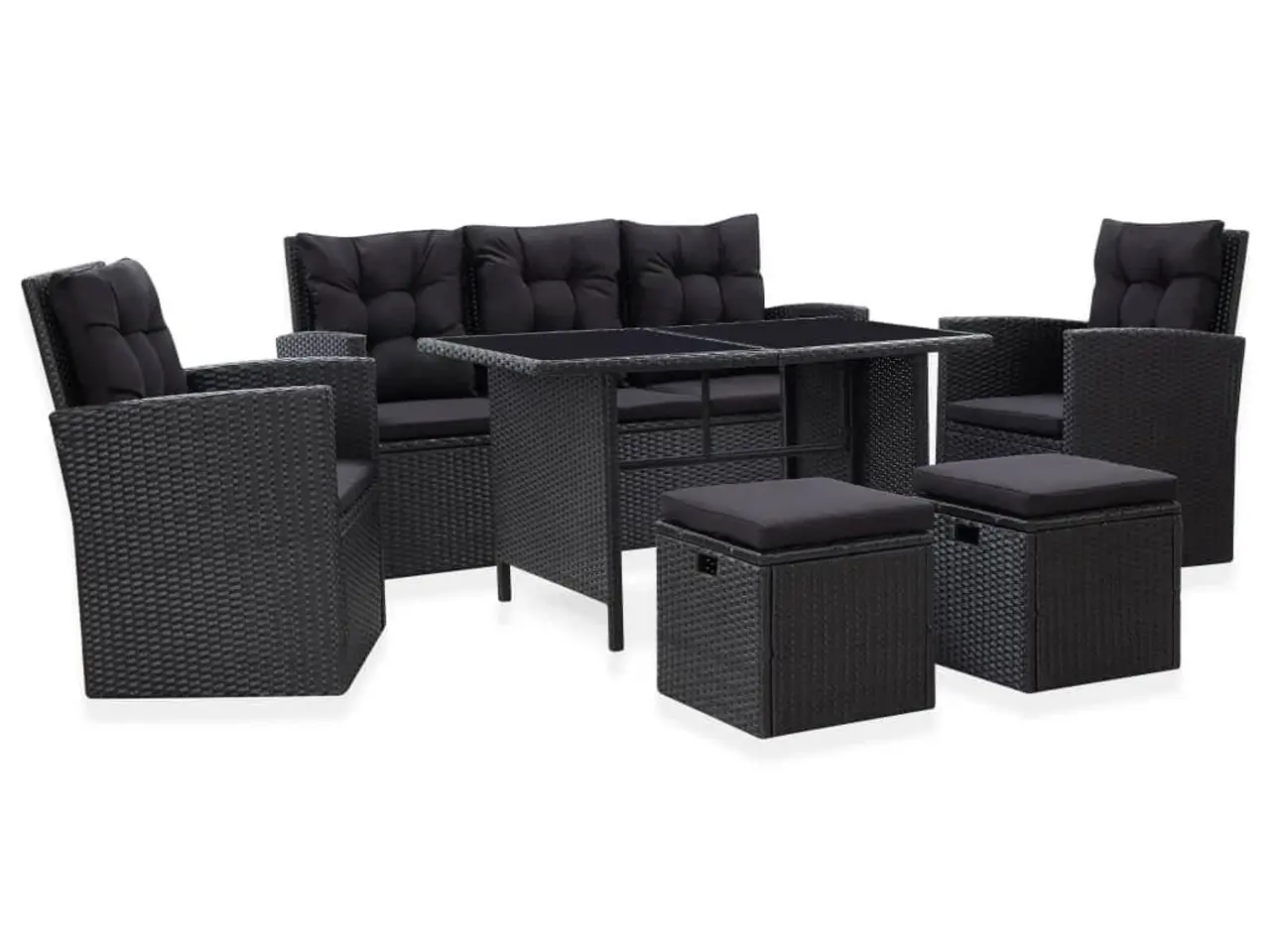 Billede 1 - Loungesæt til haven i polyrattan - 6 dele med hynder, sort