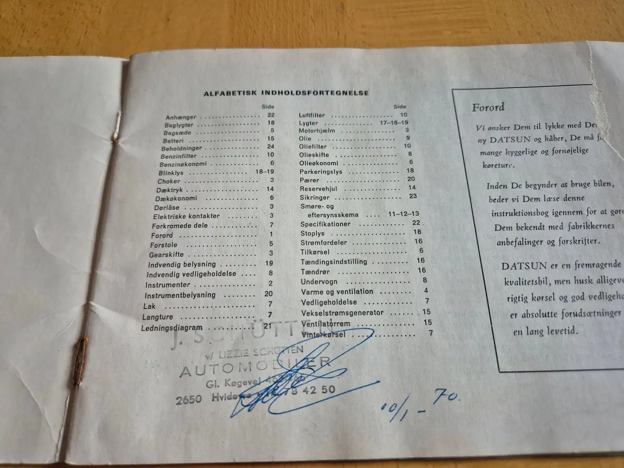Billede 2 - Instruktionsbog til Datsun 1000.