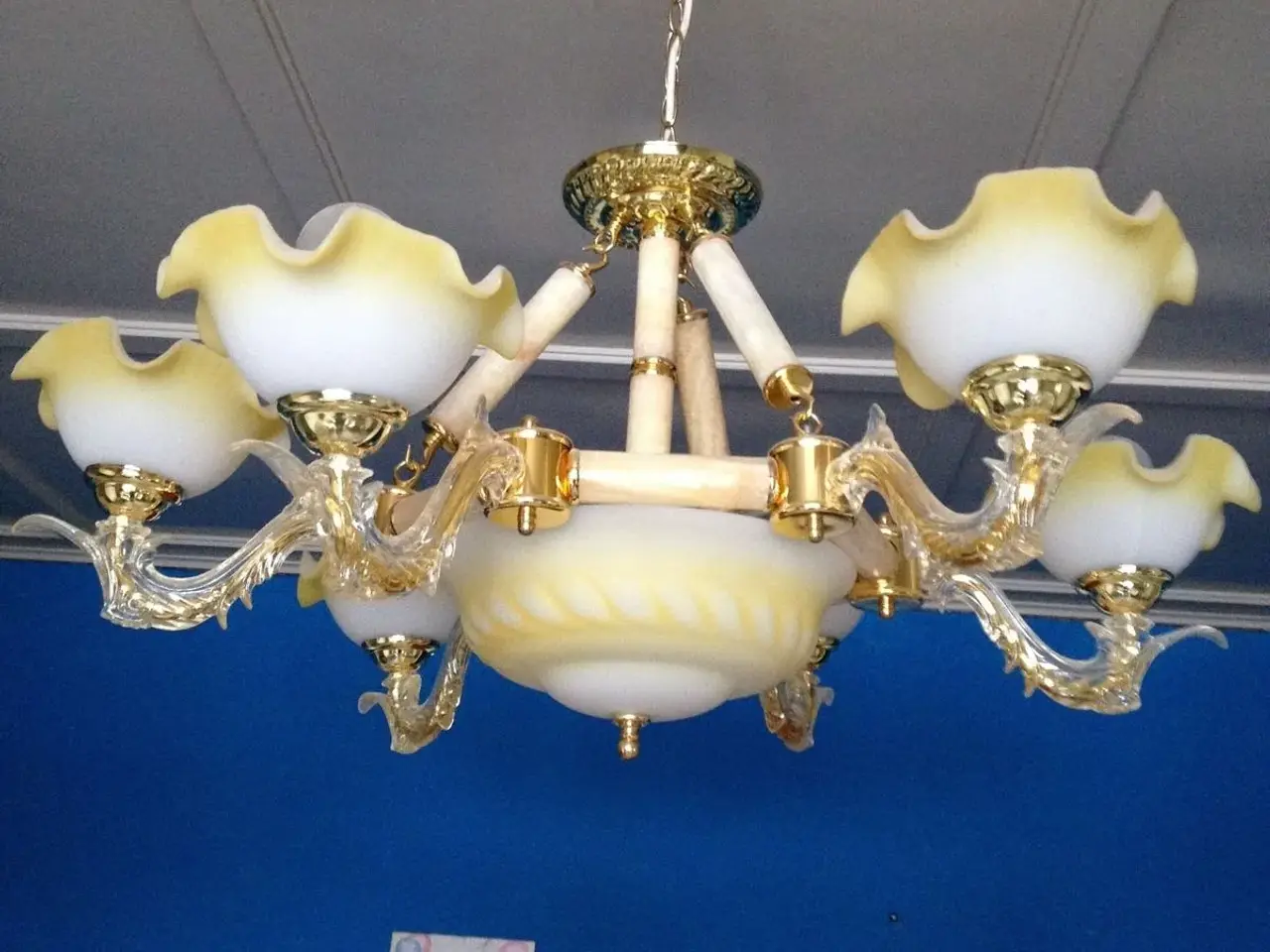 Billede 1 - 6 Armet messing loftlampe