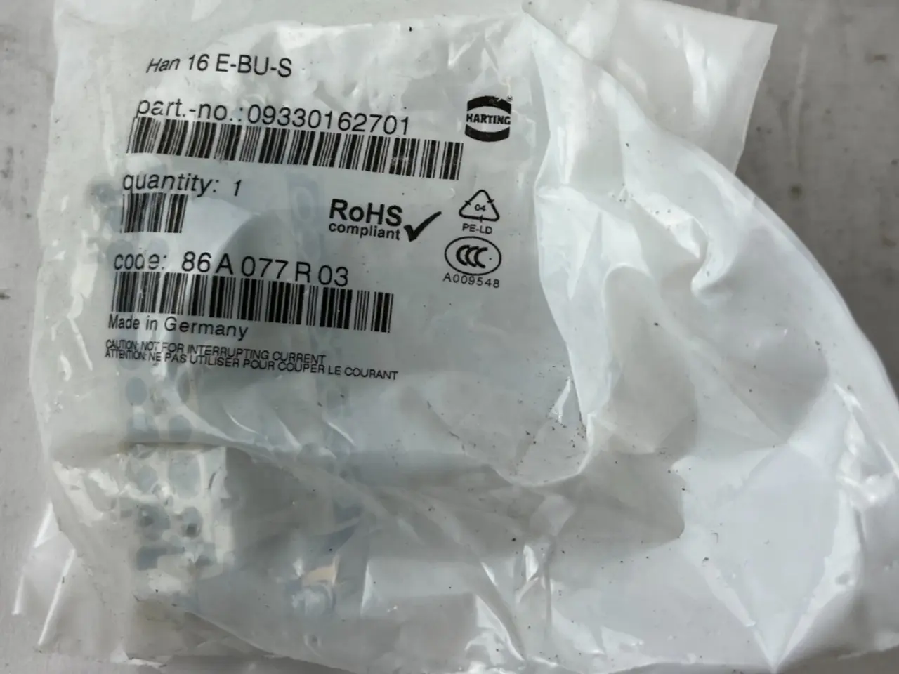 Billede 1 - Harting Han 16 E-BU-S stik Insert 16+PE 500V 16A