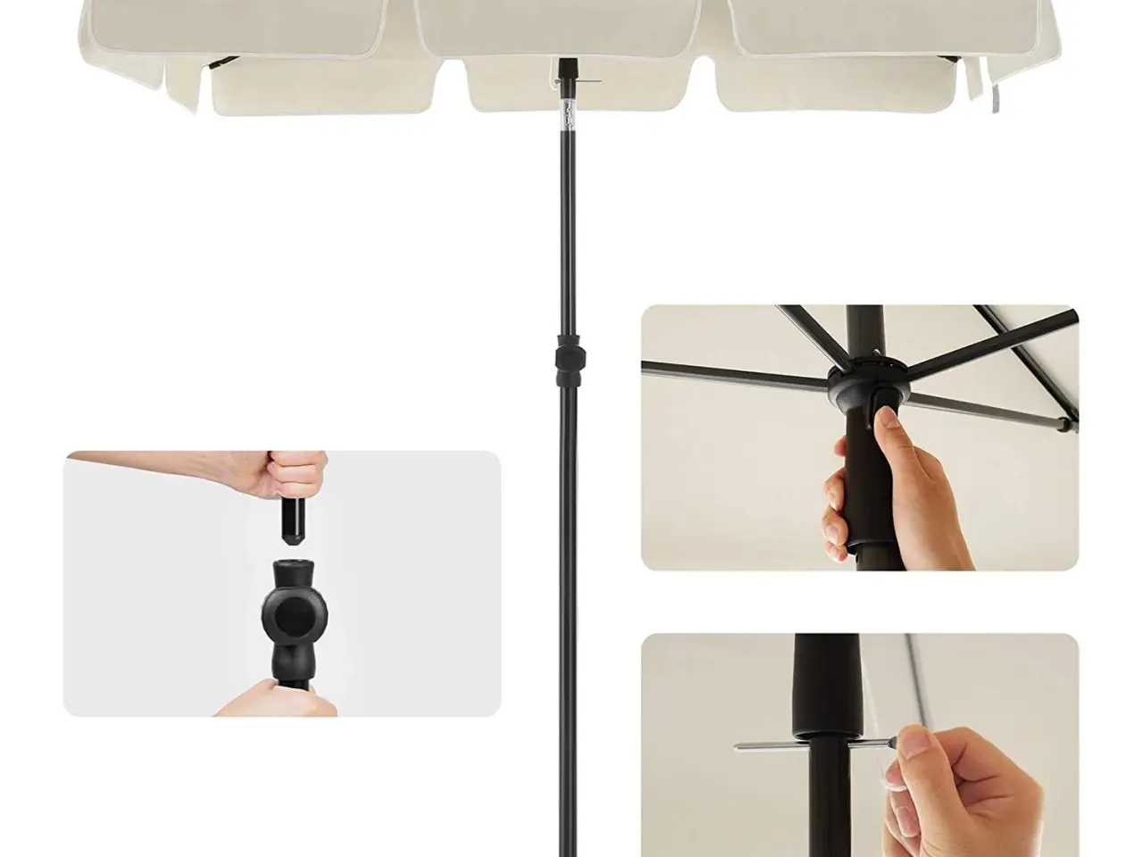 Billede 7 - Rektangulær altanparasols 2 × 1,25 m - UPF 50+, vippefunktion, beige med bæretaske