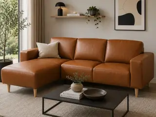 Hjort Knudsen Nordby Chaiselong Lædersofa - Venstrevendt