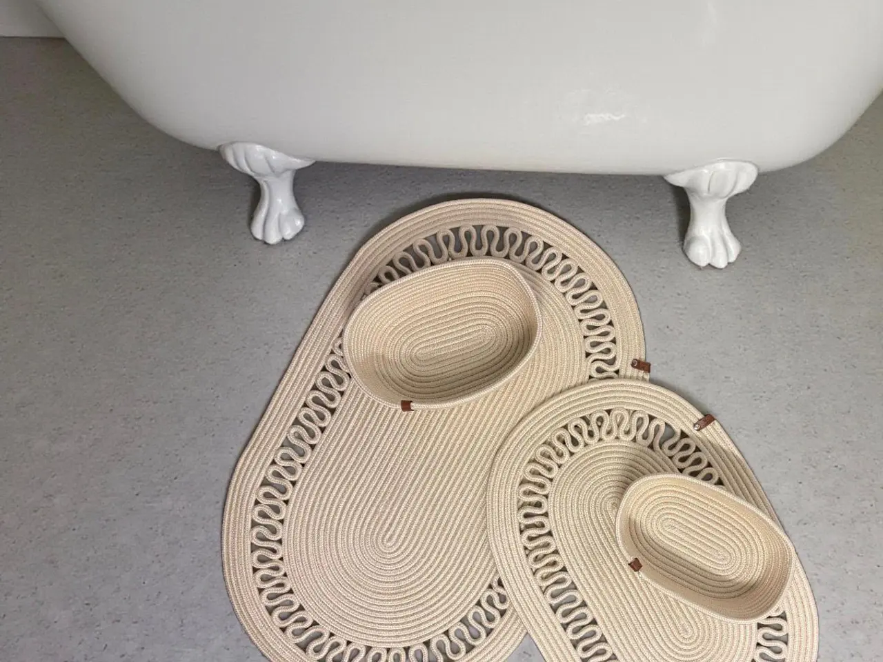 Billede 6 - 4-delt Boho badesæt – 2 ovale bademåtter & 2 kurve