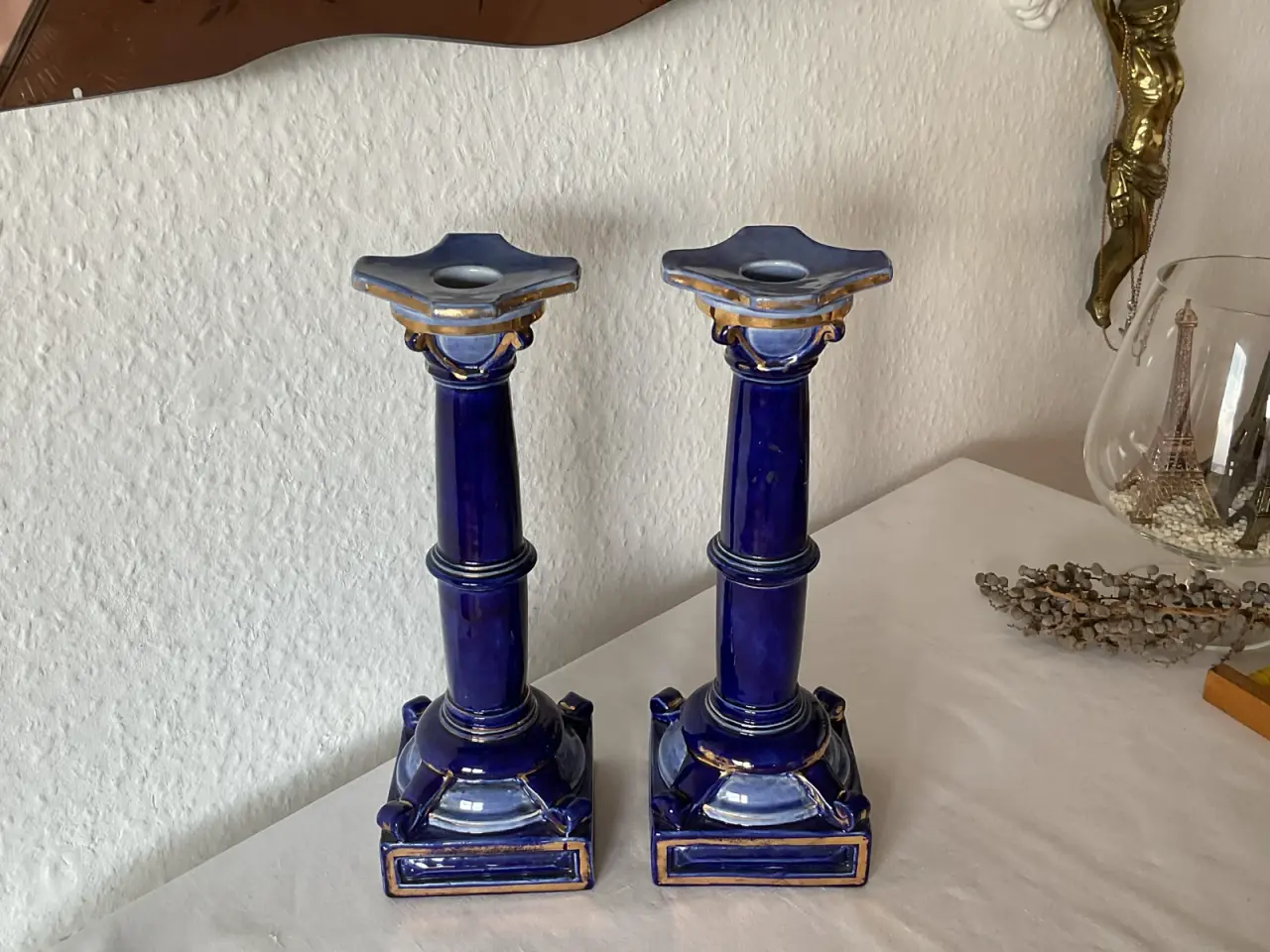 Billede 7 - Lysestager antik koboltblå porcelæn.