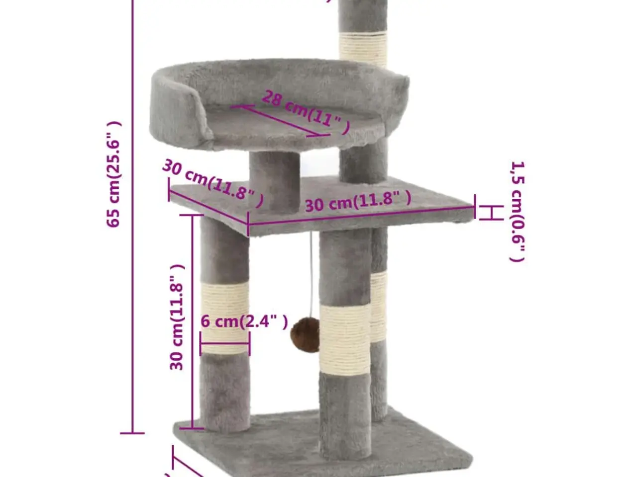 Billede 6 - Kradsetræ til katte med sisal-kradsestolper 65 cm - grå