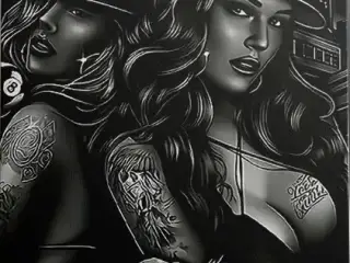 * Lærredsmaleri/tryk; Tattooed women
