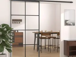 Skydedør 102,5x205 cm sikkerhedsglas og aluminium sort