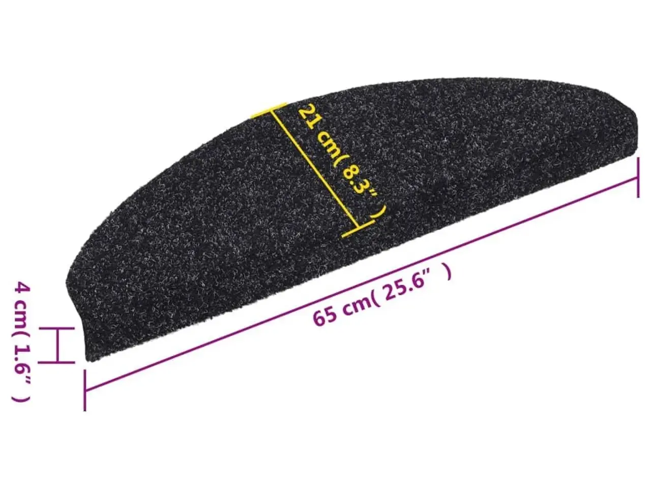 Billede 8 - Selvklæbende trappemåtter - 15 stk., halvrunde, 65×21×4 cm, sort