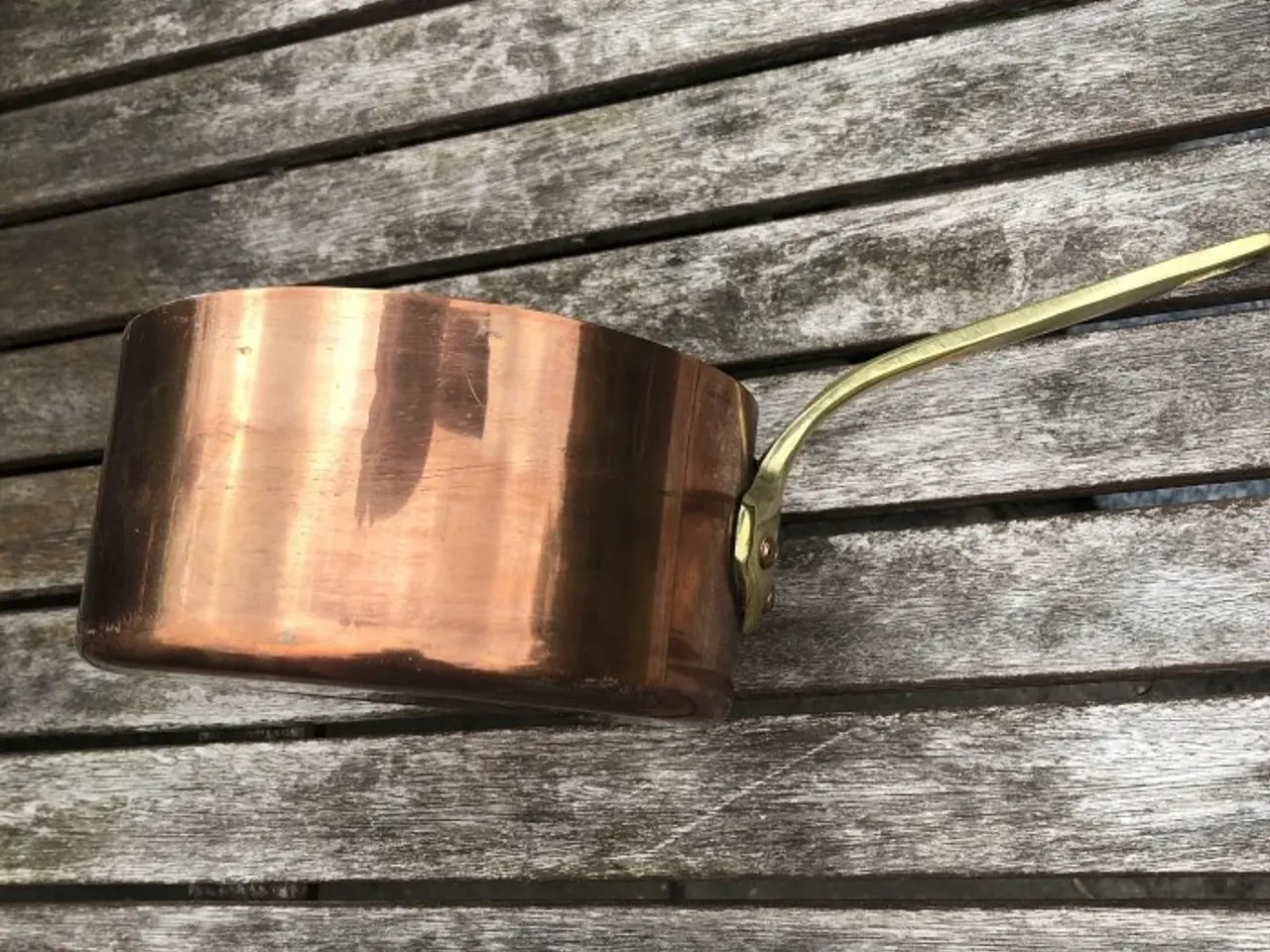 Billede 2 - Kobberkasserolle – gammel – diameter 14 cm