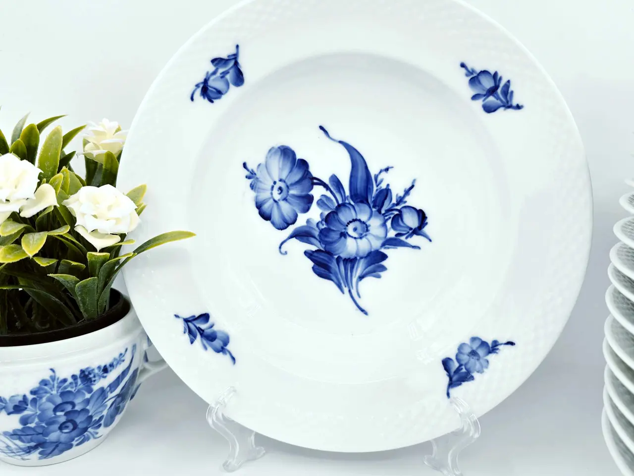 Billede 2 - Blå Blomst Flettet lille dyb tallerken Porcelæn 