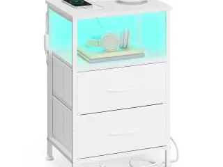 Sengebord med ladestation og app-styret LED - 1 åbent rum, 2 skuffer - Cloud White/Snow White