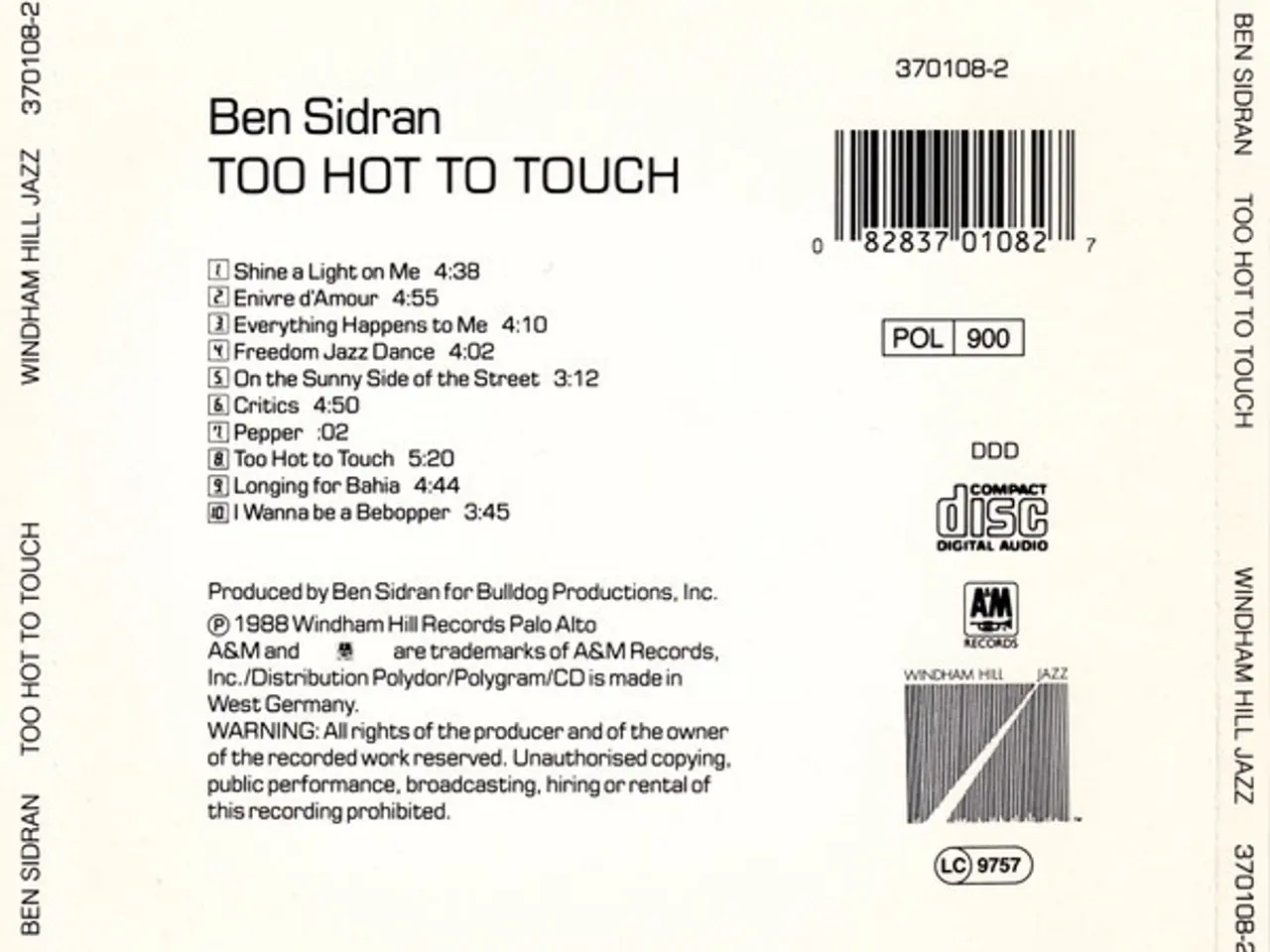 Billede 2 - Ben Sidran – Too Hot To Touch – CD