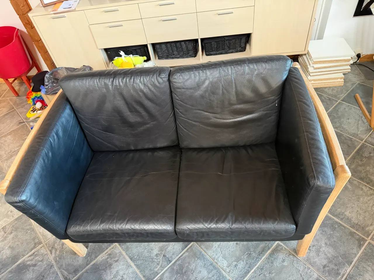 Billede 2 - 3+2 sofasæt i massiv eg & læder