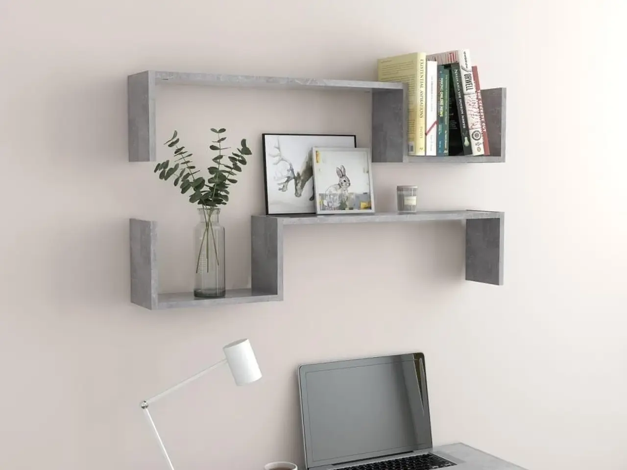 Billede 3 - Væghylder 2 stk. 100x15x20 cm konstrueret træ betongrå