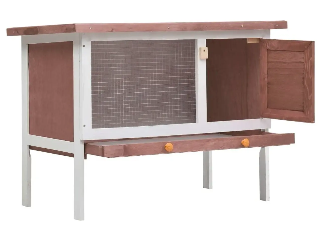 Billede 2 - Udendørs kaninbur i træ - brun og hvid, 90 x 45 x 65 cm