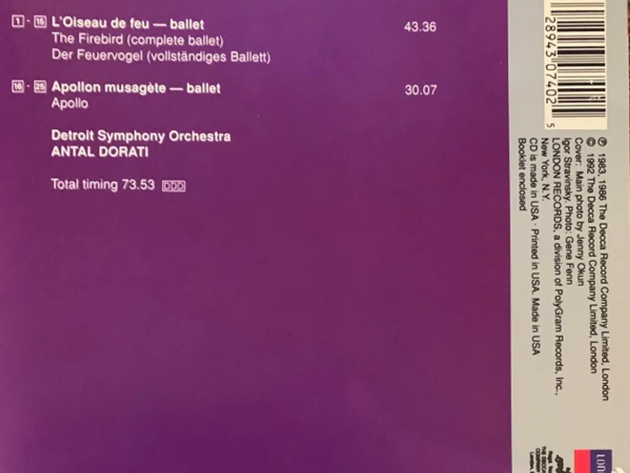 Billede 2 - Igor Stravinsky – L'Oiseau de feu • The… – CD