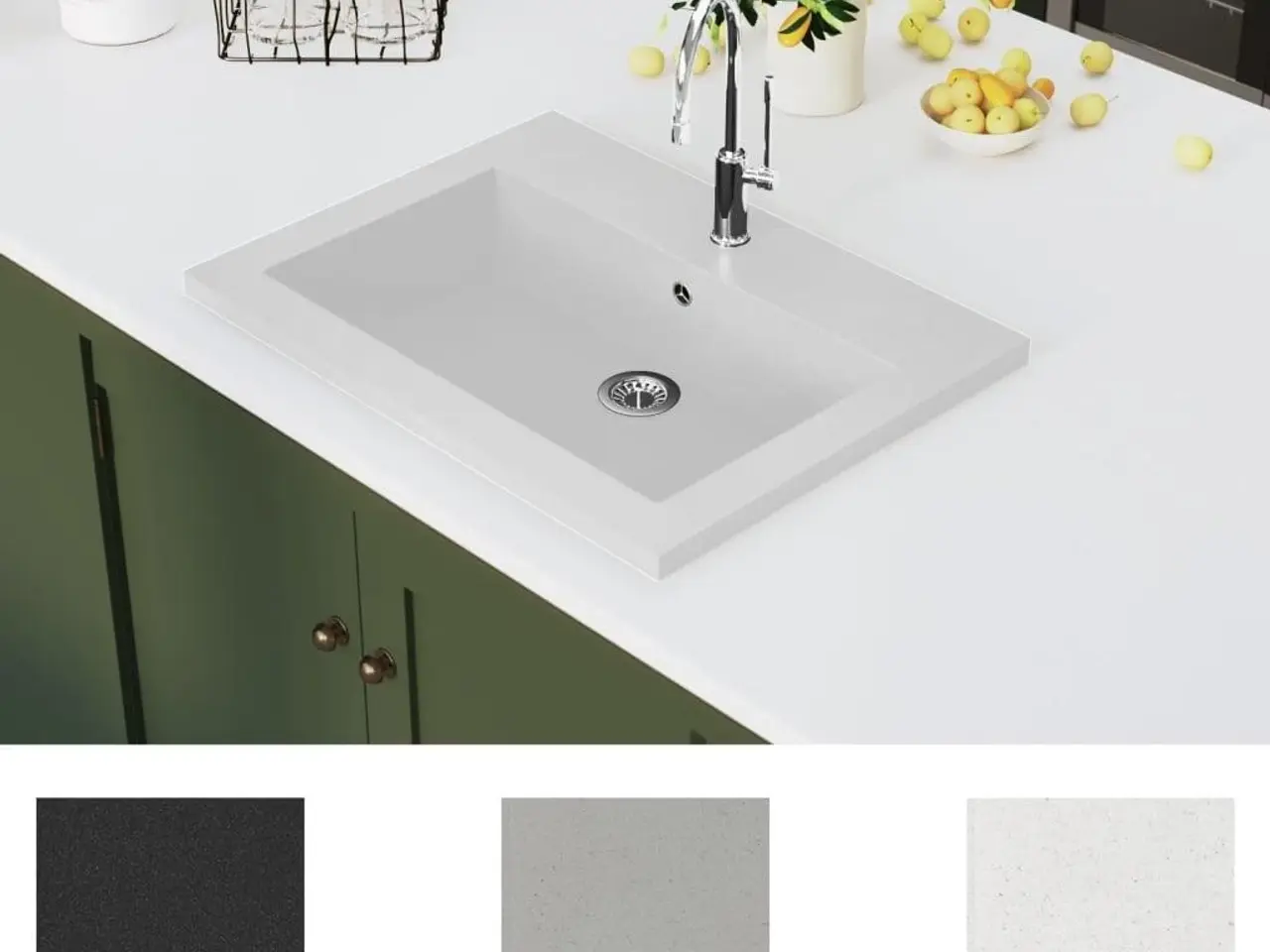 Billede 3 - Håndvask til bordplade 60 × 45 × 12 cm - granit, hvid
