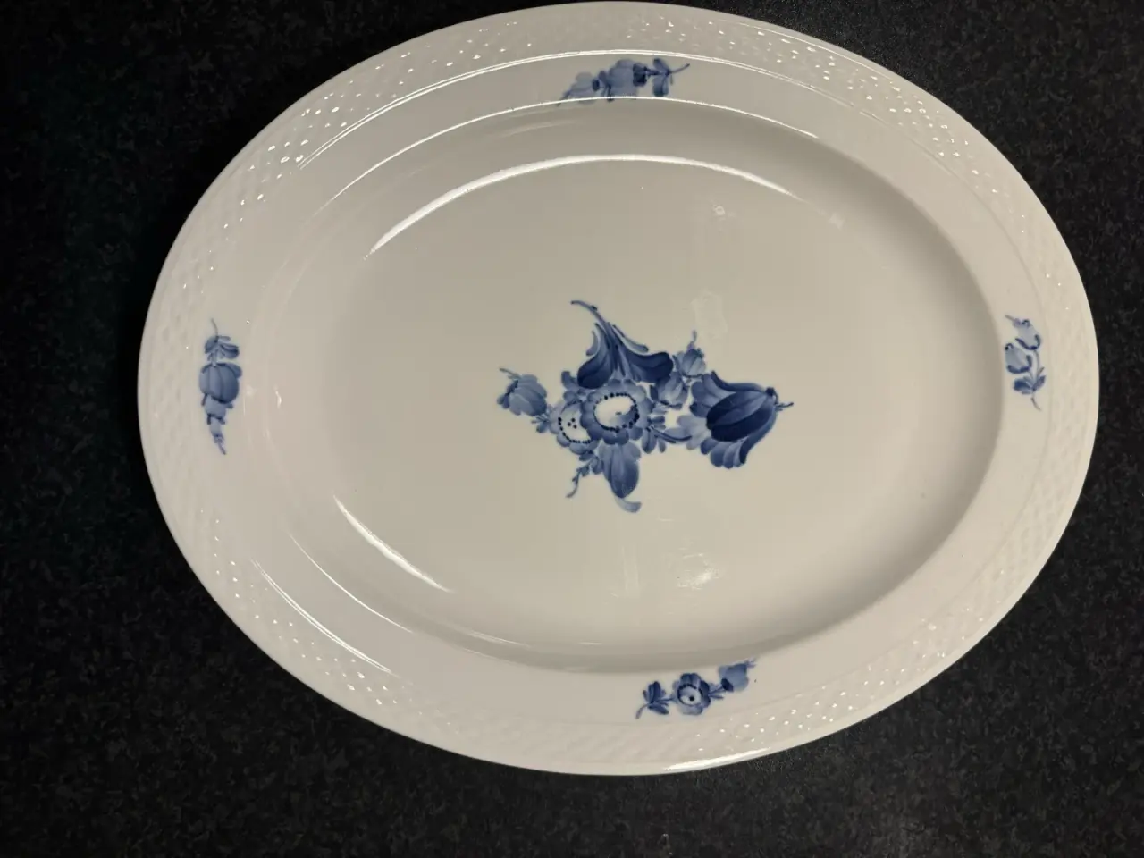 Billede 1 - Blå blomst oval serveringsfad