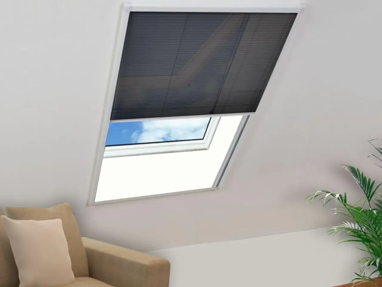 Billede 1 - Insektnet til vindue plissé 80 × 160 cm - hvid ramme, sort net
