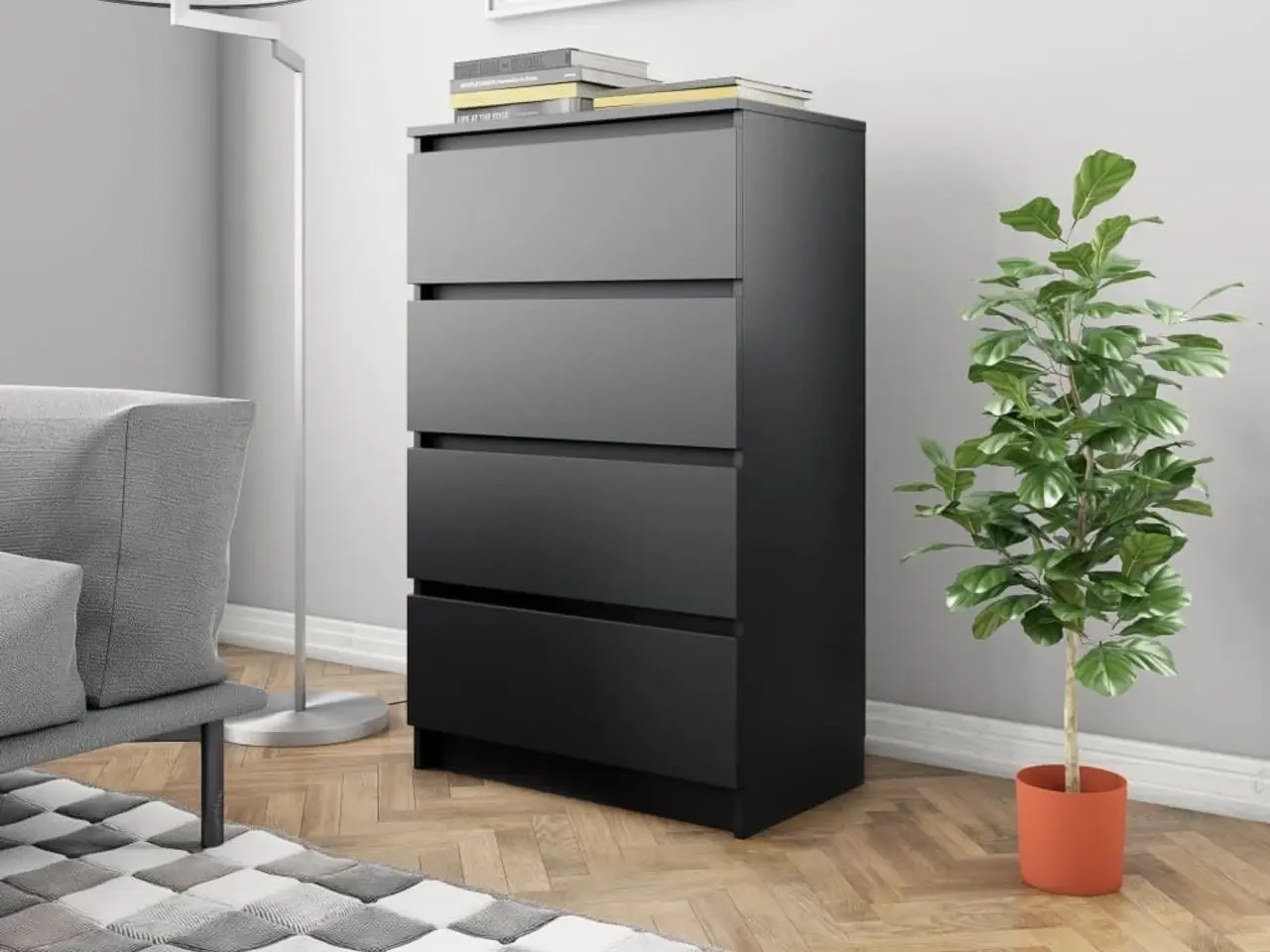 Billede 1 - Skænk med 4 skuffer - 60×35×98,5 cm - sort konstrueret træ
