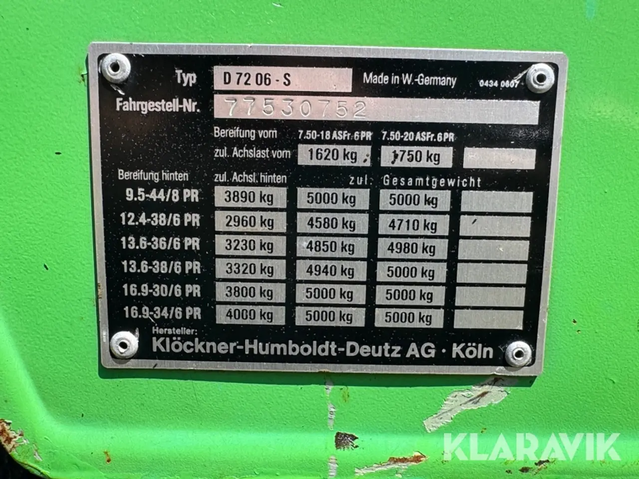 Billede 5 - Traktor Deutz-Fahr D 72 06-S 1 styk