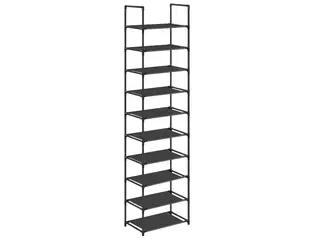 Skoreol 10 niveauer pladsbesparende skostativ, 45 × 28 × 173 cm, metalramme, sorte non-woven hylder