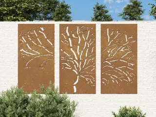 Udendørs vægdekoration i 3 dele - 105×55 cm trædesign i cortenstål