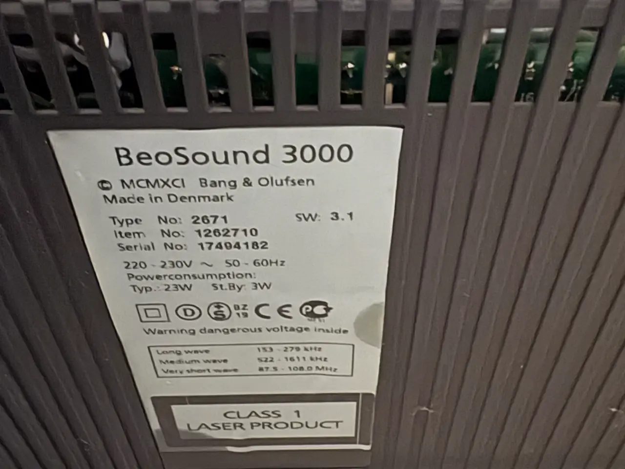 Billede 3 - Bang & Olufsen BeoSound 3000 med højttalere og fje