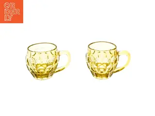 Retro ølkrus i gult glas (str. 2 stk Ø 8,5 cm højde 9 cm)