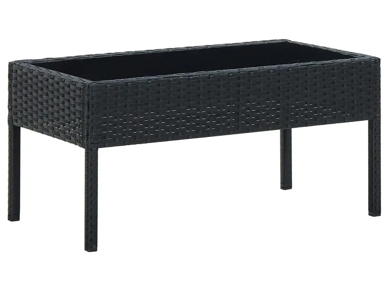 Billede 1 - Havebord i polyrattan 75 × 40 × 37 cm - sort, glasbordplade
