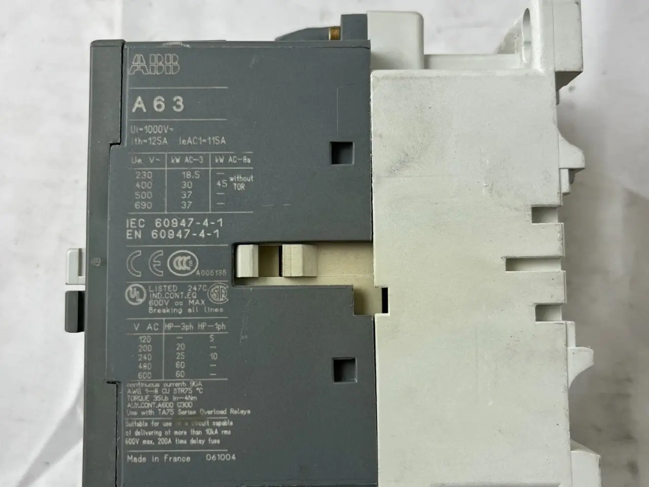 Billede 3 - ABB A63-30 kontaktor 3P 115A IEC 690V Motor