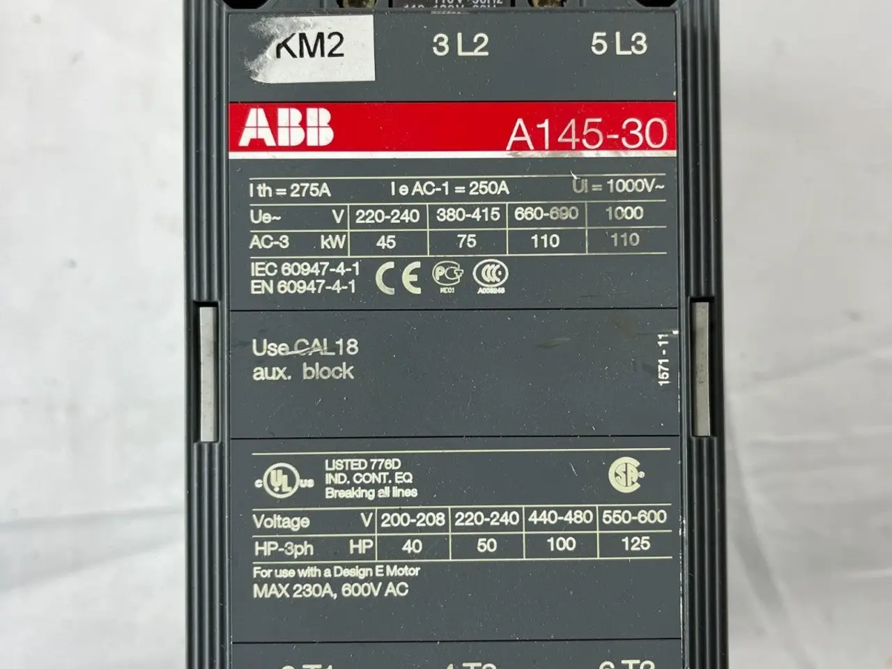 Billede 3 - ABB A145-30 Power kontaktor 3-Pole 250A AC-1 Coil