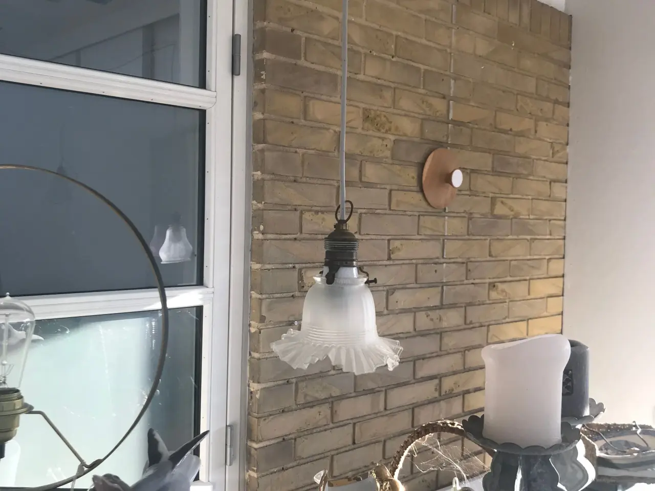 Billede 3 - Gammel Loftlampe messing og glas