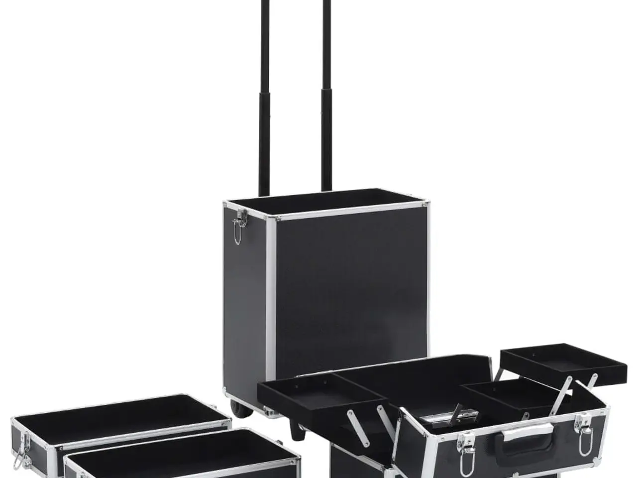 Billede 6 - Makeupkuffert i aluminium - sort trolley med 4 niveauer