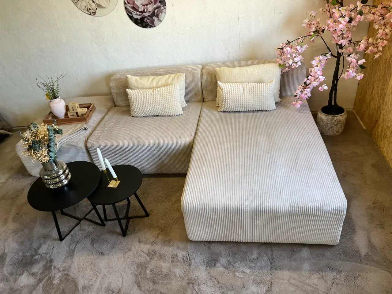 Billede 3 - RESEVERET Beige modul sofa i stribet fløjls