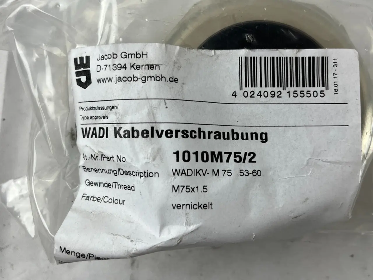 Billede 2 - Jacob 1010M75/2 kabel Gland M75x1.5 53-60mm Nickel
