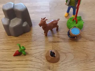 Playmobil pige med ged, foder og muldvarp 