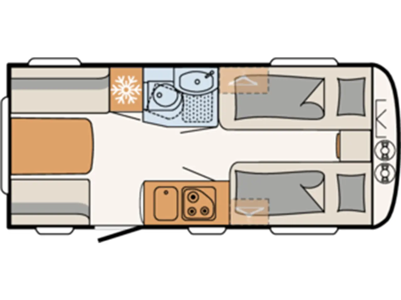 Billede 1 - 2027 - Dethleffs Camper 460 EL Enkeltsengsvogn, endesiddegruppe, 3-trins el-gulv-varme, stort 142 l . køleskab med fryser