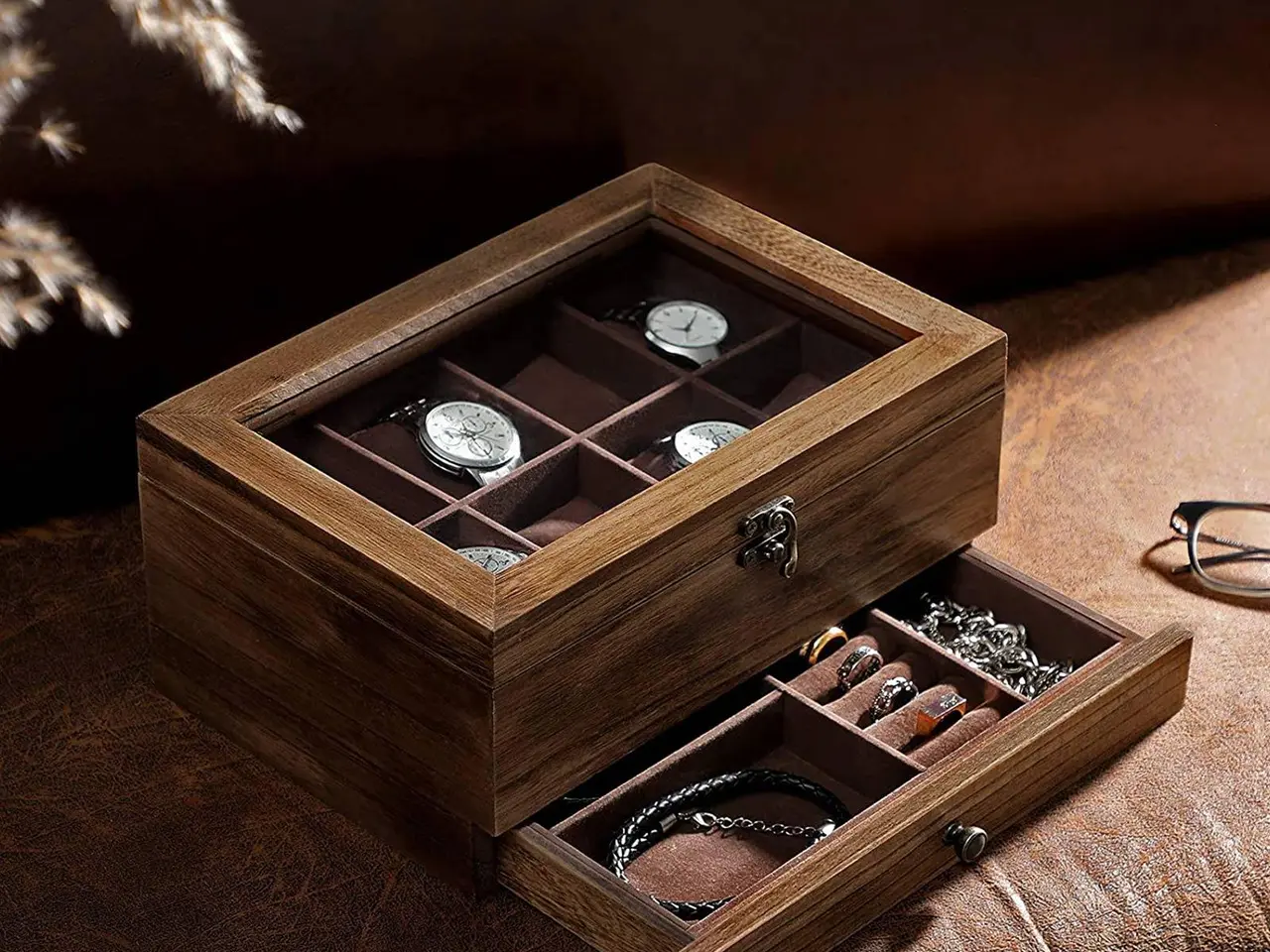 Billede 2 - Uræske med 8 rum og skuffe - Rustic Walnut