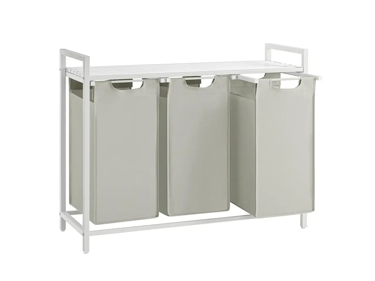 Billede 1 - Vasketøjskurv med 3 rum udtrækkelige poser, hylde, metalramme, 3 × 38 l, 92,5 × 33 × 72 cm, hvid