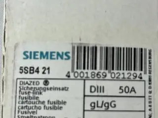 Siemens 5SB4 21 DIII 50A 500V gL/gG Diazed Box Of