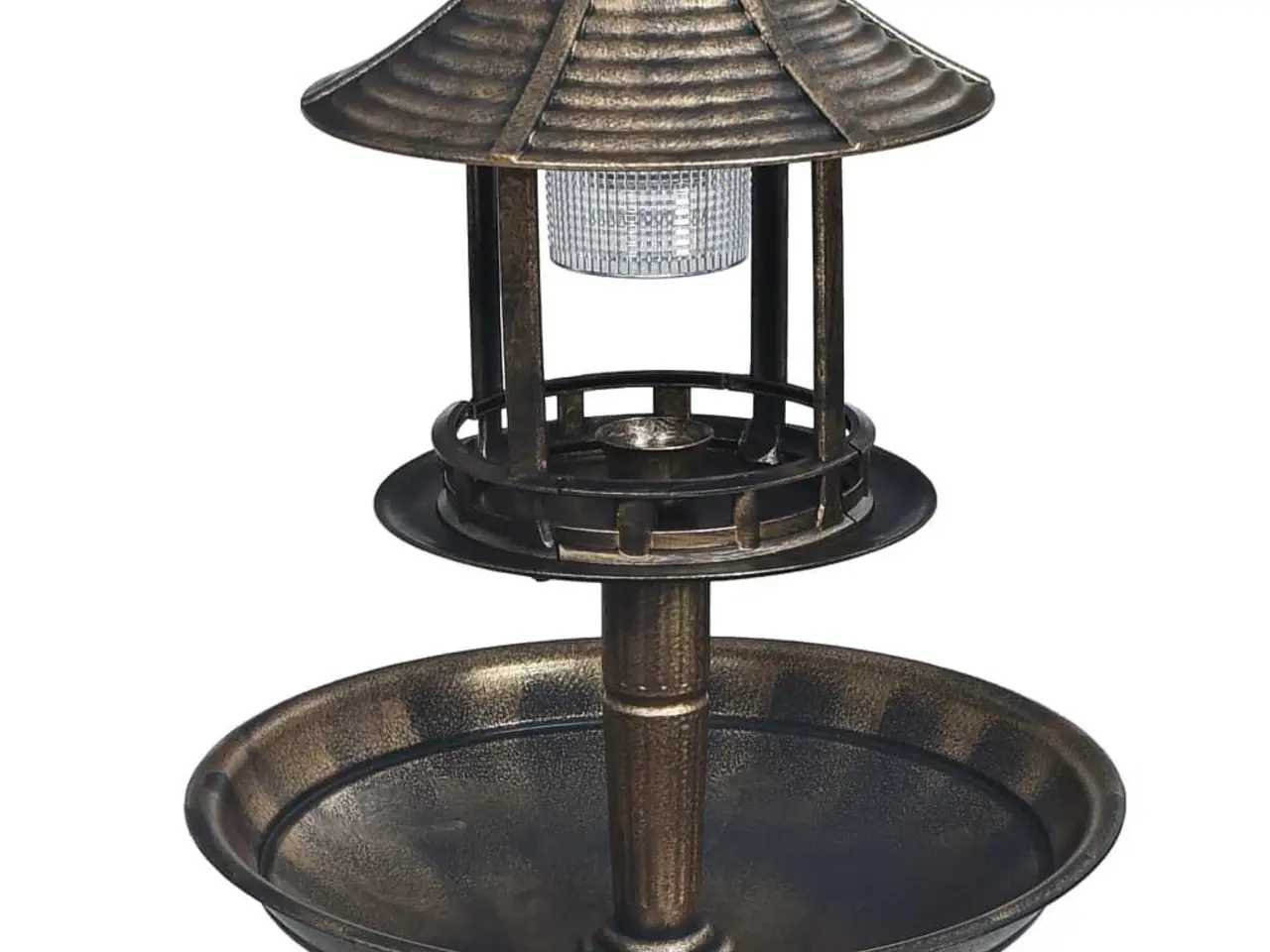 Billede 3 - Fuglebad på sokkel med soldrevne LED-lamper - bronzefarvet plastik, 39 × 96 cm