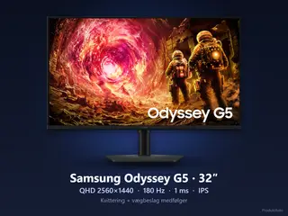 Samsung Odyssey G5 32” QHD 180 Hz + vægbeslag