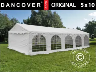 Partytelt m. Drapering 5x10m PVC, Hvid
