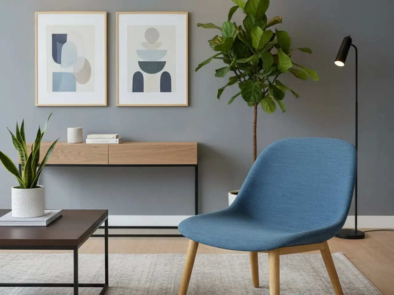 Billede 2 - Muuto Fiber Loungestol – Blå med Træ Stel